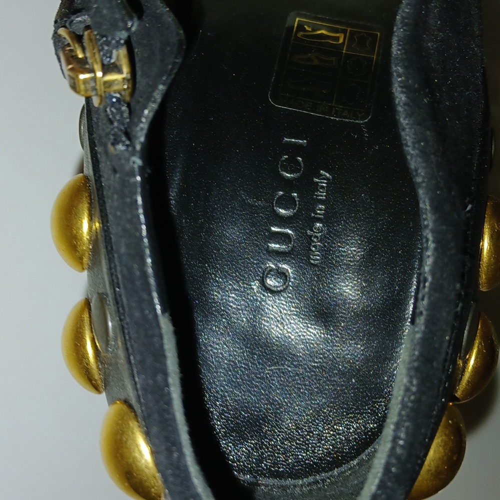 Authentic Gucci Booties. Black suede/leather gold studded size 7 1/2. - Picture 4 of 7